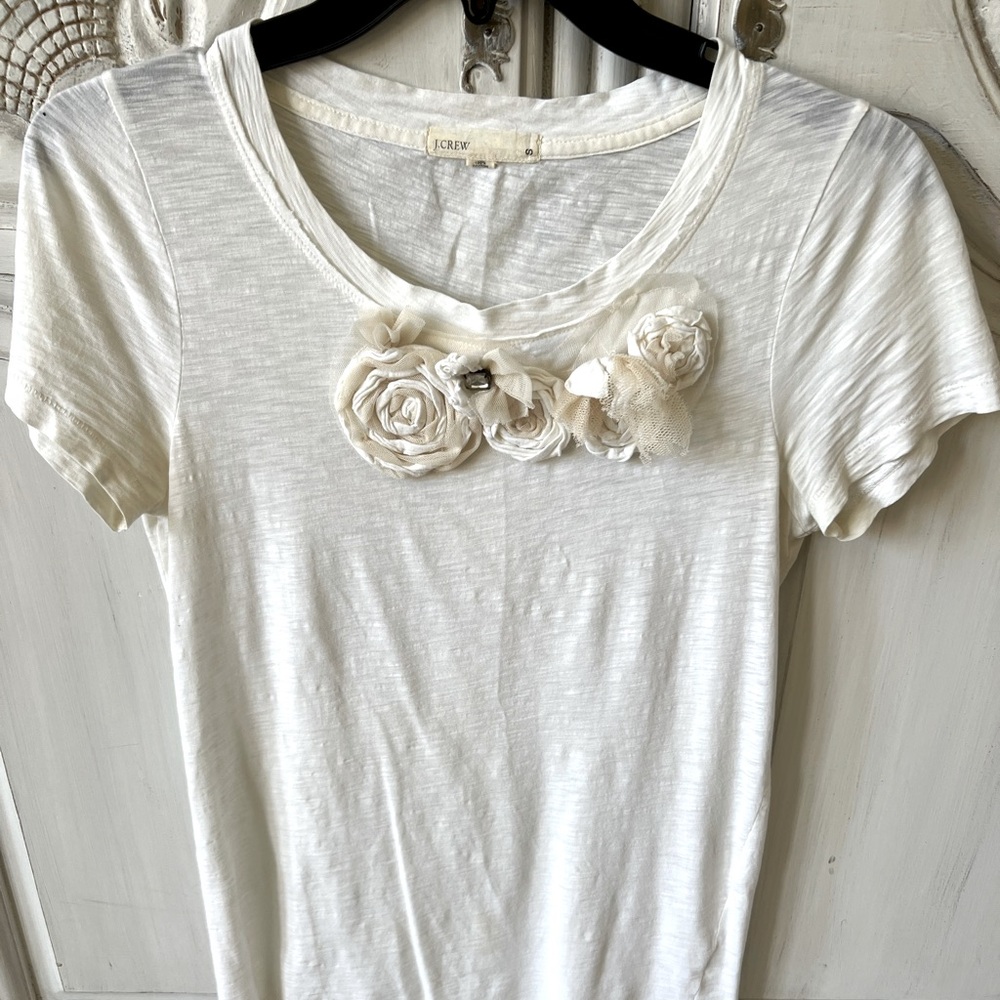 Vintage J. Crew cream embellished t-shirt, sz small